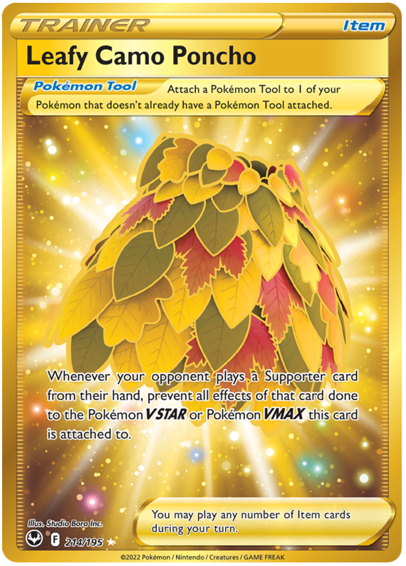 gold pokemon trainer cards Leafy Camo Poncho 214/195 SWSH Silver Tempest Secret Rare Full Art Pok –  Kawaii Collector