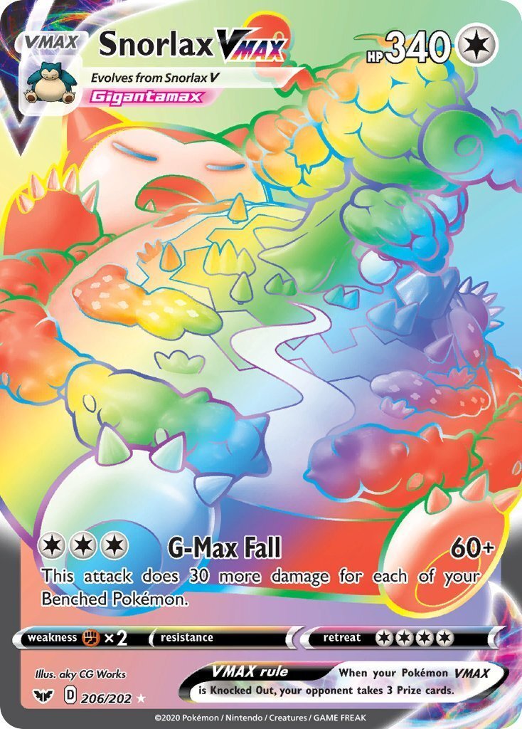 Snorlax VMax 206/202 Sword and Shield Base Set Holo Rainbow Full Art H –  Kawaii Collector