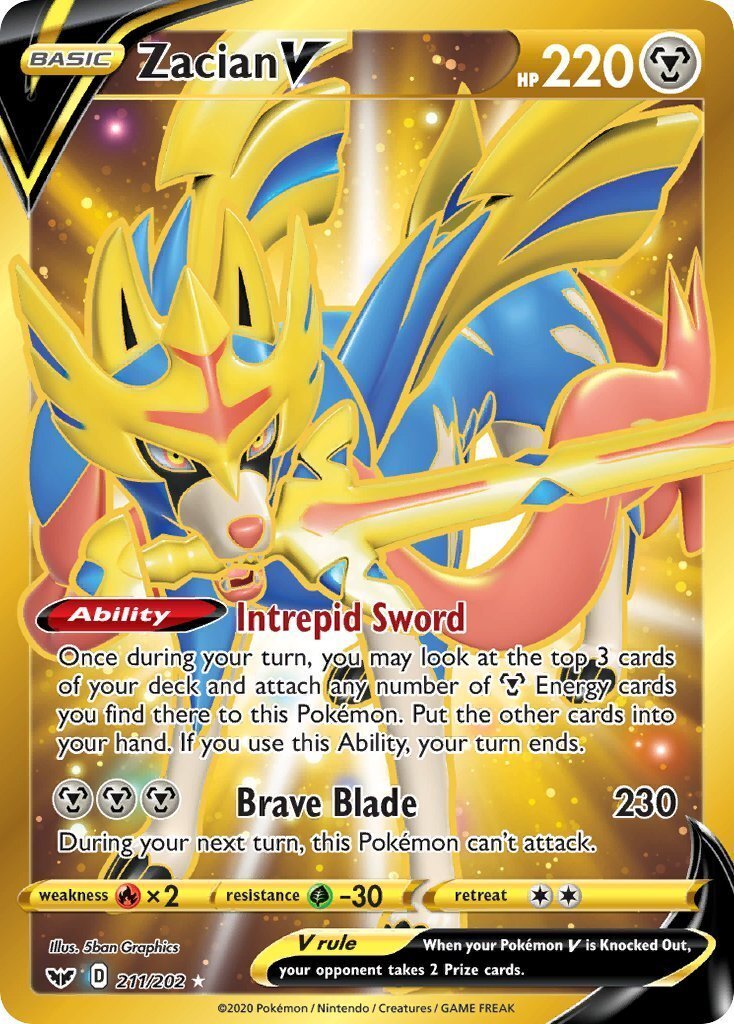 Zacian 211/202 Sword and Shield Base Set Holo Gold Ultra Secret Rare P –  Kawaii Collector