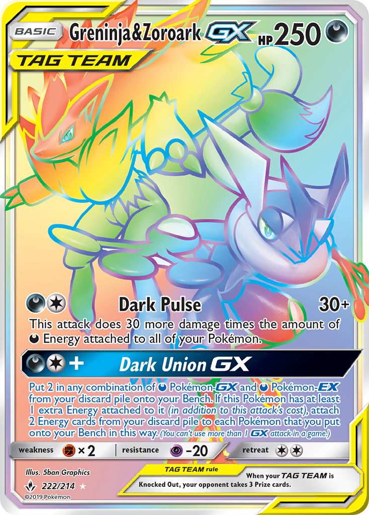 Greninja & Zoroark GX 222/214 SM Unbroken Bonds Holo Hyper Rare Rainbo –  Kawaii Collector