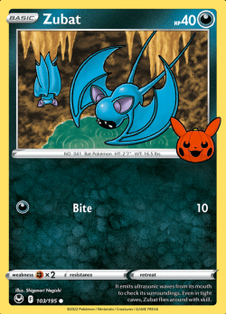 Zubat 103/195 (Silver Tempest) Trick or Trade 2023 Common Pokemon Card TCG Near Mint