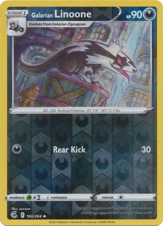 Galarian Linoone 160/264 SWSH Fusion Strike Reverse Holo Uncommon Pokemon Card TCG Near Mint 