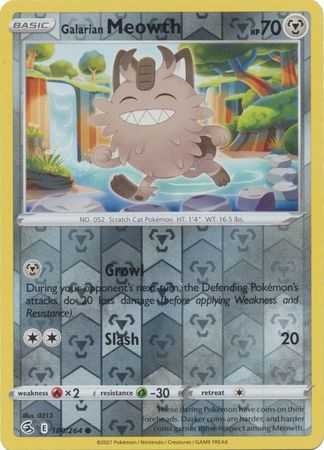 Galarian Meowth 180/264 SWSH Fusion Strike Reverse Holo Common Pokemon Card TCG Near Mint