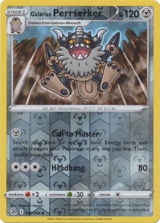 Galarian Perrserker 181/264 SWSH Fusion Strike Reverse Holo Uncommon Pokemon Card TCG Near Mint 