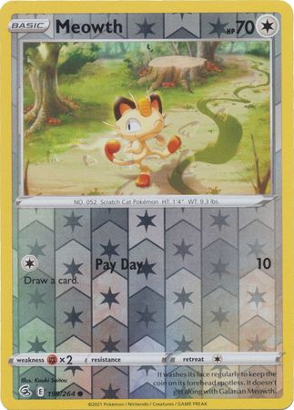 Meowth 199/264 SWSH Fusion Strike Reverse Holo Common Pokemon Card TCG Near Mint