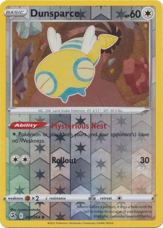 Dunsparce 207/264 SWSH Fusion Strike Reverse Holo Uncommon Pokemon Card TCG Near Mint 