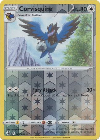 Corvisquire 220/264 SWSH Fusion Strike Reverse Holo Uncommon Pokemon Card TCG Near Mint 