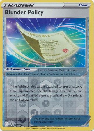 Blunder Policy 131/172 SWSH Brilliant Stars Reverse Holo Uncommon Pokemon Card TCG Near Mint