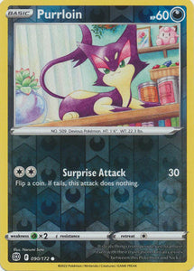 Purrloin 90/172 SWSH Brilliant Stars Reverse Holo Common Pokemon Card TCG Near Mint