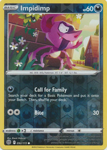 Impidimp 92/172 SWSH Brilliant Stars Reverse Holo Common Pokemon Card TCG Near Mint