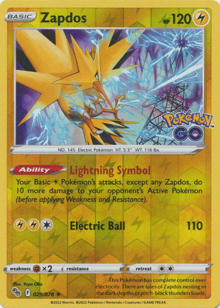 Zapdos 29/78 SWSH Pokemon GO Reverse Holo Rare Pokemon Card TCG Near Mint