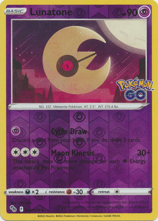 Lunatone 34/78 SWSH Pokemon GO Reverse Holo Uncommon Pokemon Card TCG Near Mint 