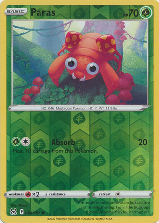 Paras 4/196 SWSH Lost Origin Reverse Holo Common Pokemon Card TCG Near Mint