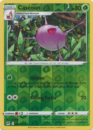 Cascoon 9/196 SWSH Lost Origin Reverse Holo Uncommon Pokemon Card TCG Near Mint 