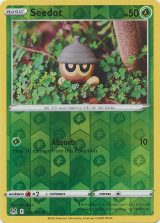 Seedot 11/196 SWSH Lost Origin Reverse Holo Common Pokemon Card TCG Near Mint