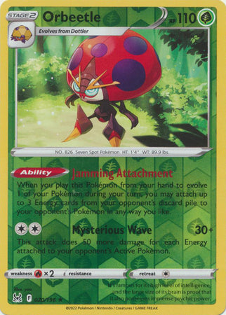 Orbeetle 20/196 SWSH Lost Origin Reverse Holo Rare Pokemon Card TCG Near Mint