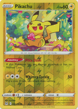 Pikachu 52/196 SWSH Lost Origin Reverse Holo Common Pokemon Card TCG Near Mint