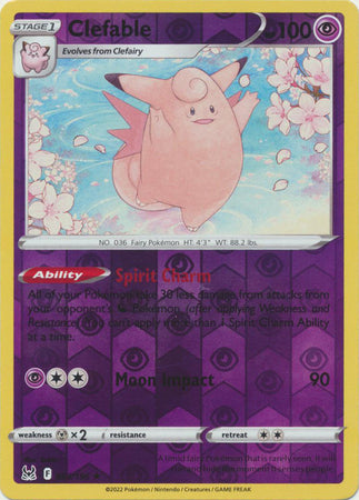 Clefable 63/196 SWSH Lost Origin Reverse Holo Rare Pokemon Card TCG Near Mint
