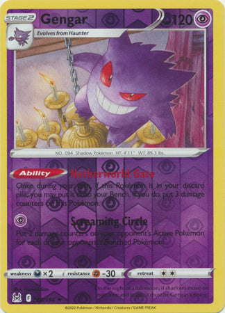 Gengar 66/196 SWSH Lost Origin Reverse Holo Rare Pokemon Card TCG Near Mint