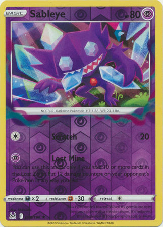 Sableye 70/196 SWSH Lost Origin Reverse Holo Rare Pokemon Card TCG Near Mint