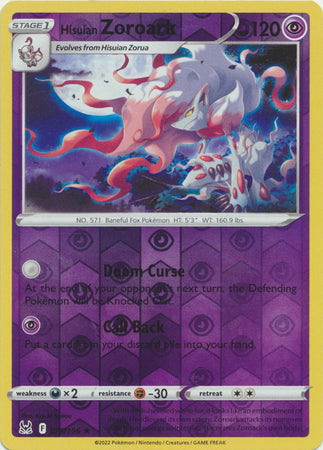 Hisuian Zoroark 76/196 SWSH Lost Origin Reverse Holo Rare Pokemon Card TCG Near Mint