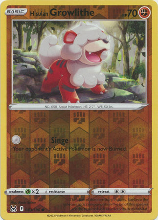 Hisuian Growlithe 83/196 SWSH Lost Origin Reverse Holo Common Pokemon Card TCG Near Mint