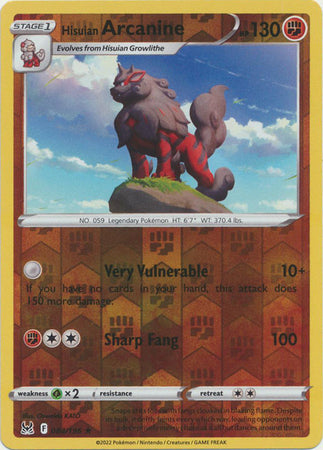 Hisuian Arcanine 84/196 SWSH Lost Origin Reverse Holo Rare Pokemon Card TCG Near Mint