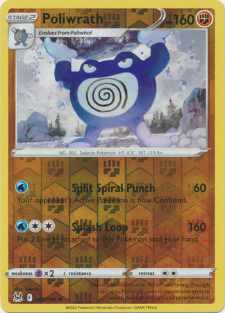 Poliwrath 85/196 SWSH Lost Origin Reverse Holo Rare Pokemon Card TCG Near Mint