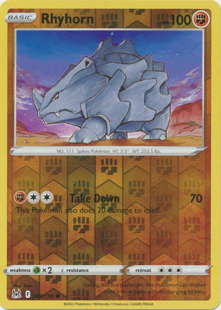 Rhyhorn 89/196 SWSH Lost Origin Reverse Holo Common Pokemon Card TCG Near Mint