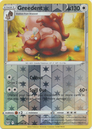 Greedent 151/196 SWSH Lost Origin Reverse Holo Rare Pokemon Card TCG Near Mint
