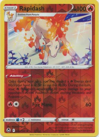 Rapidash 022/195 SWSH SWSH Silver Tempest Reverse Holo Rare Pokemon Card TCG Near Mint