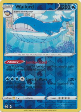 Wailord 038/195 SWSH Silver Tempest Reverse Holo Uncommon Pokemon Card TCG Near Mint 