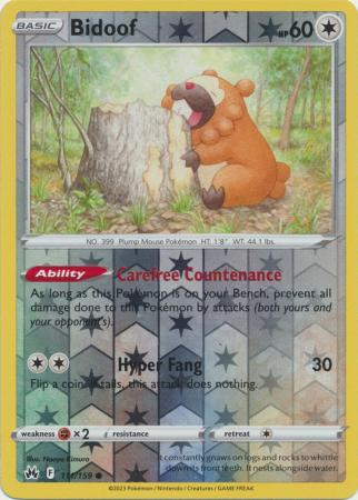 Bidoof 111/159 Crown Zenith Reverse Holo Common Pokemon Card TCG Near Mint