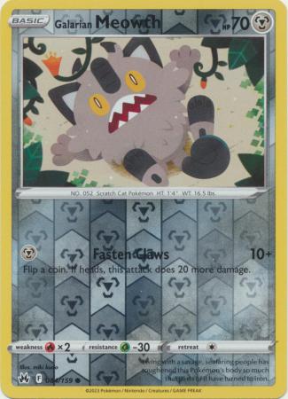 Galarian Meowth 084/159 Crown Zenith Reverse Holo Common Pokemon Card TCG Near Mint