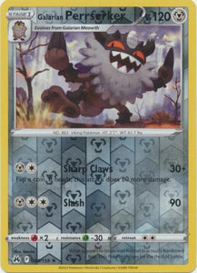 Galarian Perrserker 085/159 SWSH Crown Zenith Reverse Holo Rare Pokemon Card TCG Near Mint