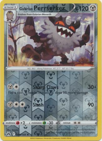 Galarian Perrserker 085/159 SWSH Crown Zenith Reverse Holo Rare Pokemon Card TCG Near Mint