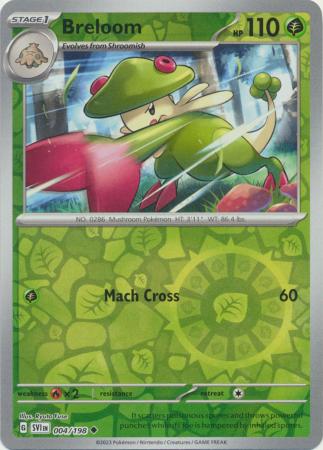 Breloom 004/198 SV Scarlet and Violet Base Set Reverse Holo Uncommon Pokemon Card TCG Near Mint 