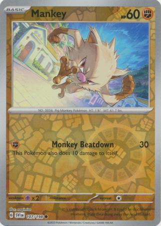 Mankey 107/198 SV Scarlet and Violet Base Set Reverse Holo Common Pokemon Card TCG Near Mint