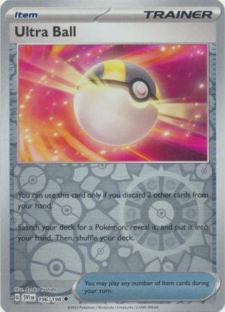 Ultra Ball 196/198 SV Scarlet and Violet Base Set Reverse Holo Uncommon Trainer Pokemon Card TCG Near Mint 