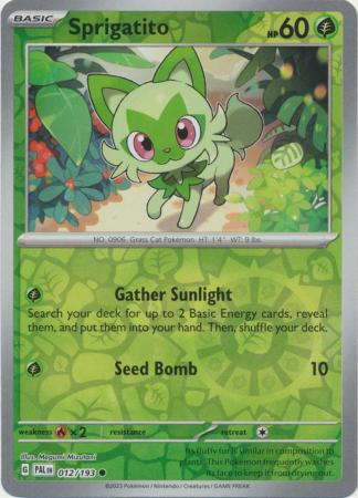 Sprigatito 012/193 SV Paldea Evolved Reverse Holo Common Pokemon Card TCG Near Mint