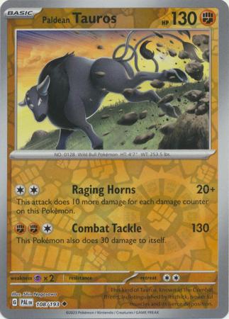 Paldean Tauros 108/193 SV Paldea Evolved Reverse Holo Uncommon Pokemon Card TCG Near Mint 