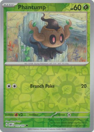 Phantump 011/197 SV Obsidian Flames Reverse Holo Common Pokemon Card TCG Near Mint