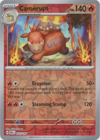 Camerupt 032/197 SV Obsidian Flames Reverse Holo Uncommon Pokemon Card TCG Near Mint 