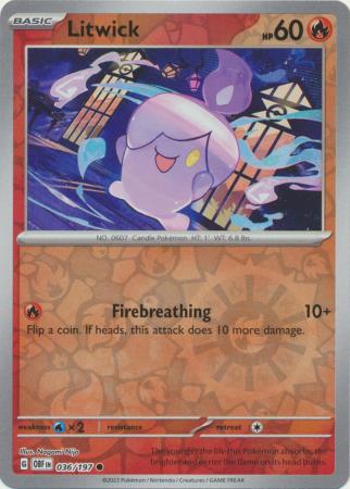 Litwick 036/197 SV Obsidian Flames Reverse Holo Common Pokemon Card TCG Near Mint