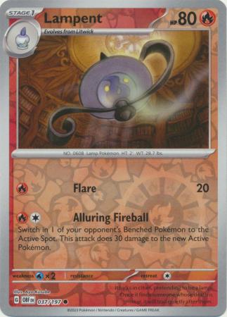 Lampent 037/197 SV Obsidian Flames Reverse Holo Common Pokemon Card TCG Near Mint