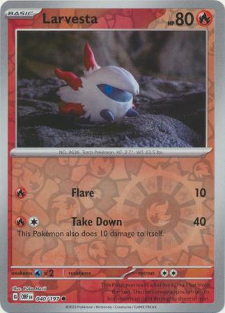 Larvesta 040/197 SV Obsidian Flames Reverse Holo Common Pokemon Card TCG Near Mint