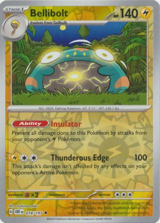 Bellibolt 078/197 SV Obsidian Flames Reverse Holo Uncommon Pokemon Card TCG Near Mint 