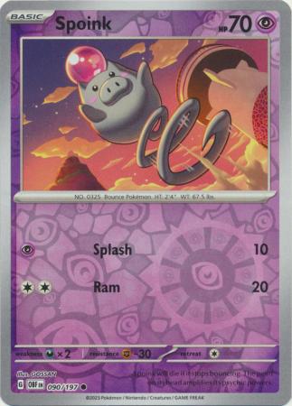 Spoink 090/197 SV Obsidian Flames Reverse Holo Common Pokemon Card TCG Near Mint