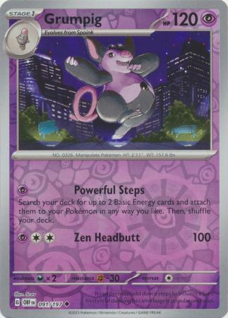 Grumpig 091/197 SV Obsidian Flames Reverse Holo Uncommon Pokemon Card TCG Near Mint 