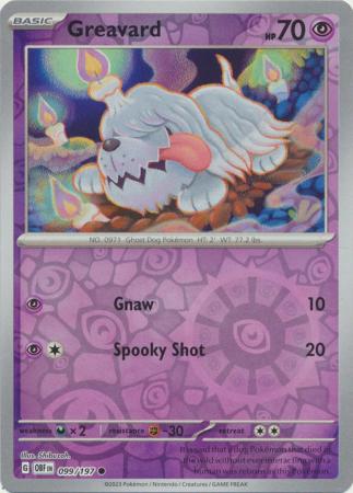 Greavard 099/197 SV Obsidian Flames Reverse Holo Common Pokemon Card TCG Near Mint